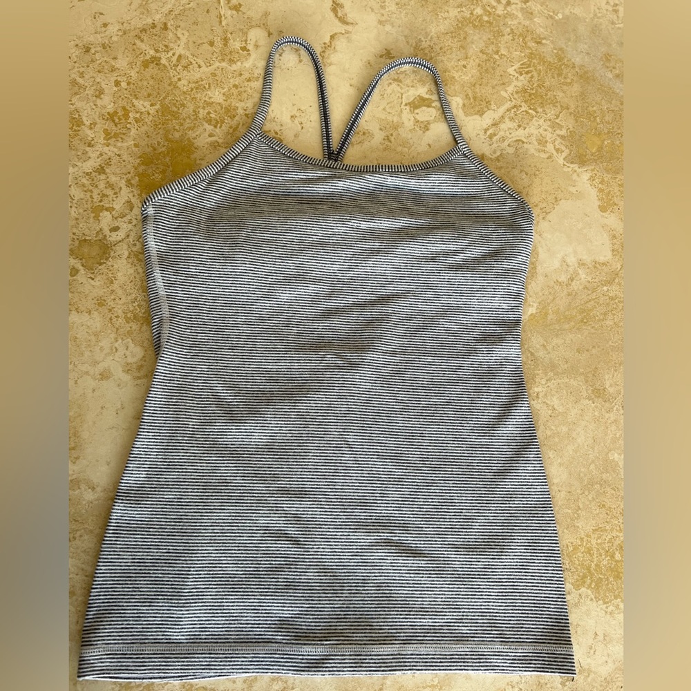 Lululemon Racerback Tank with Built-In Bra- Size 6, Black & White striped